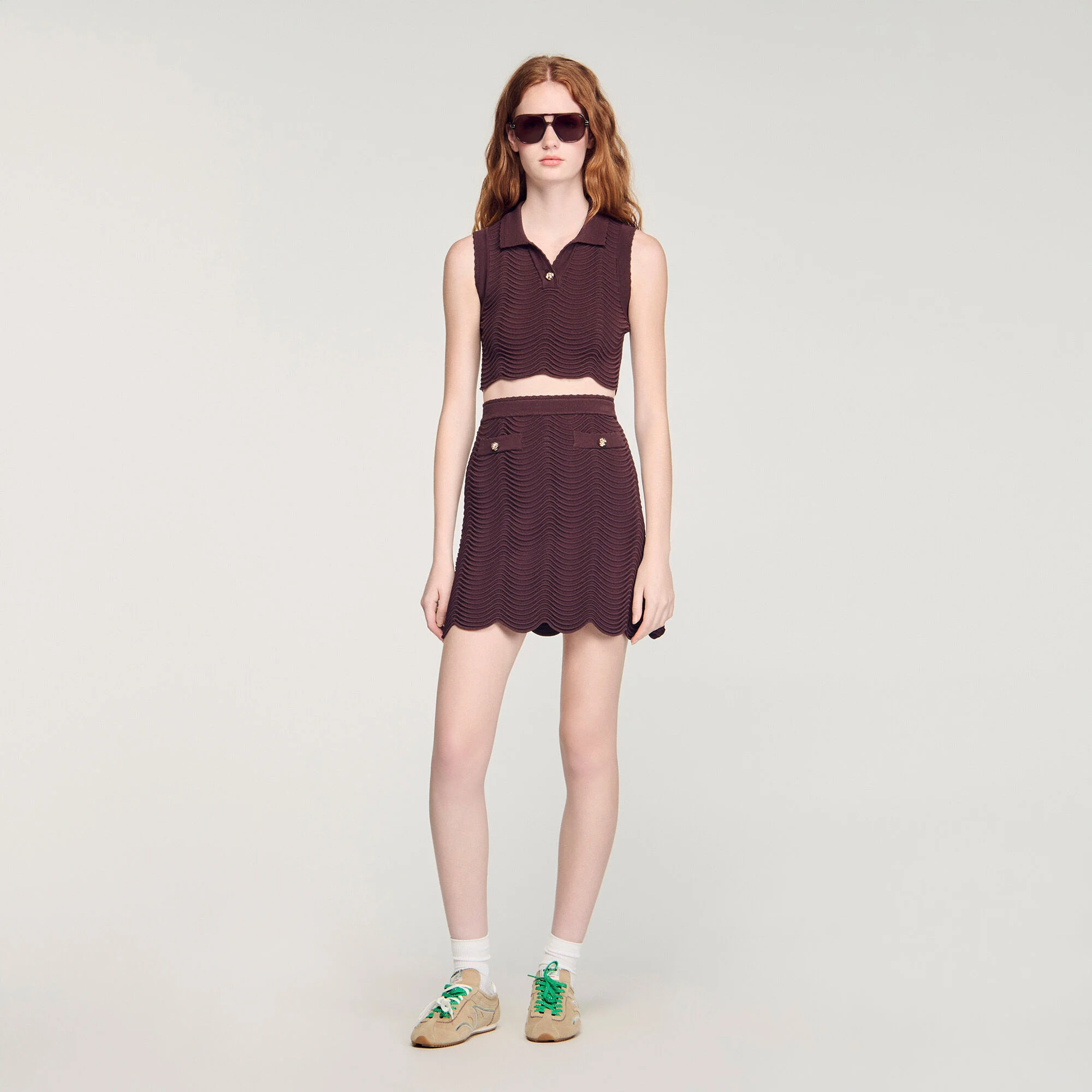 Top court en maille fantaisie