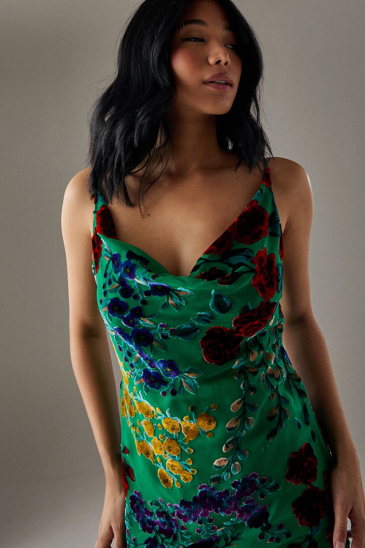 Warehouse Premium Burnout Cowl Neck Strappy Midi Festival Slip Dress