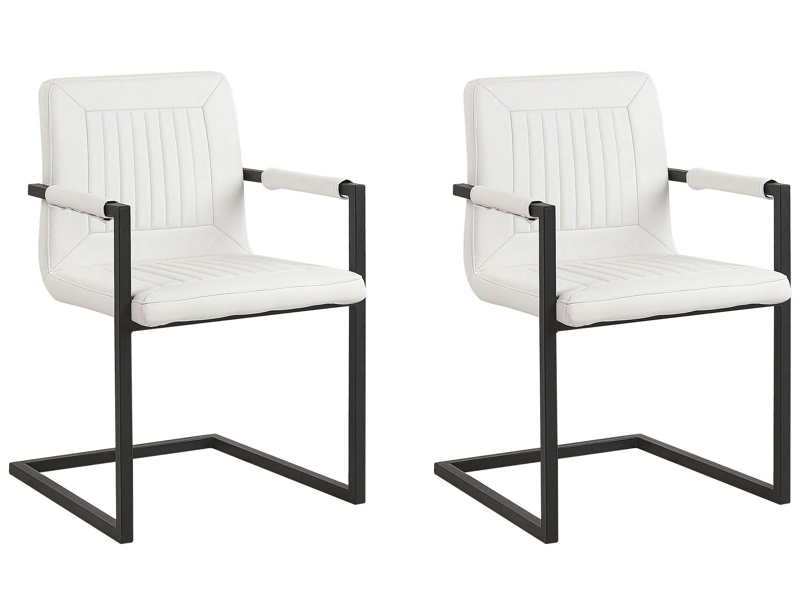 BRANDOL - Lot de 2 chaises de salle à manger en cuir PU blanc cassé