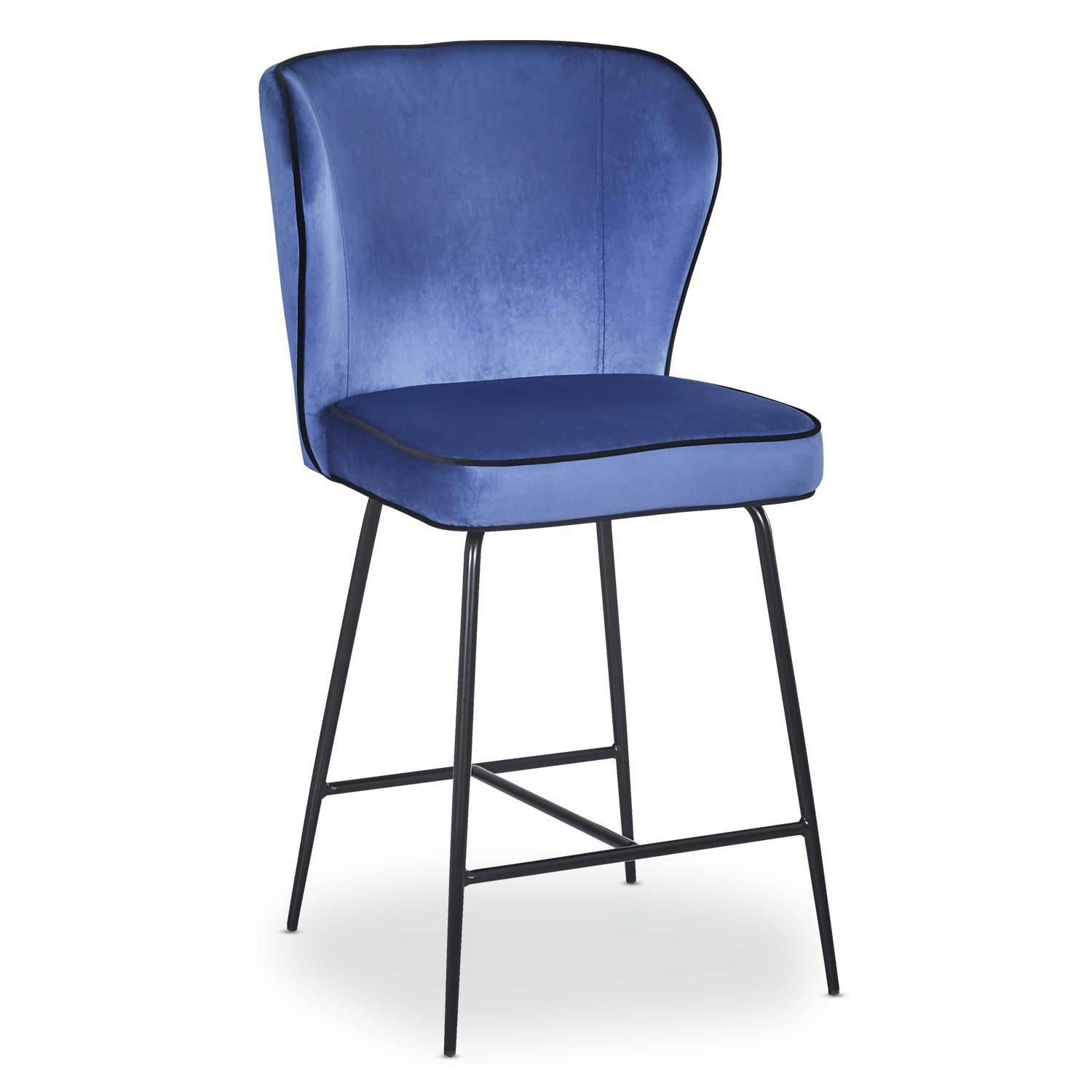 ELSA - Chaise de bar velours bleu