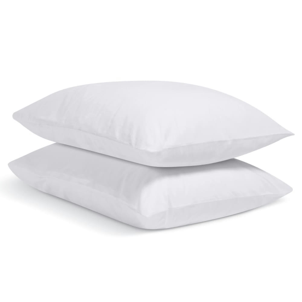 - Lot de 2 taies d'oreiller unies en percale de coton blanc 65x65cm