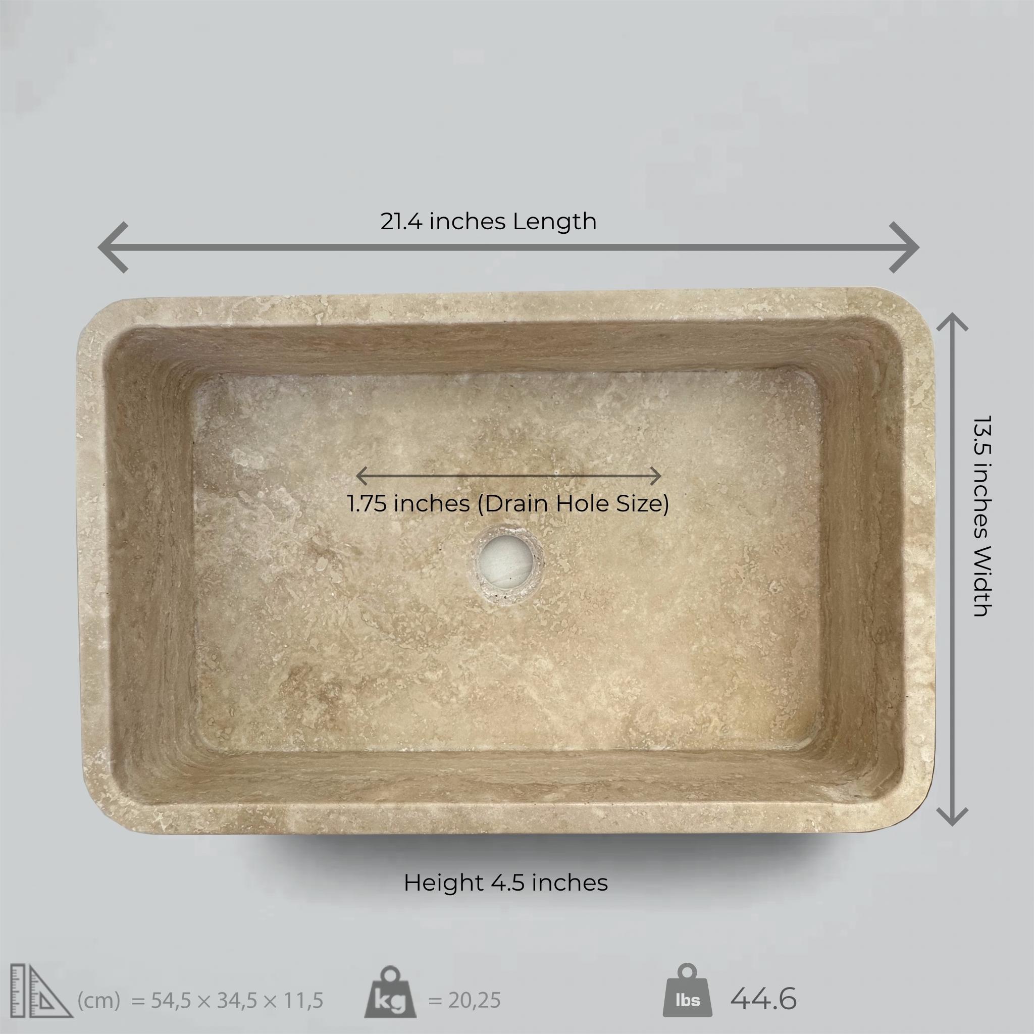Handcrafted Travertine Vessel Sink: Rectangular Stone Bathroom Basin
