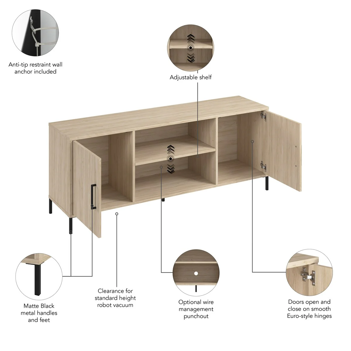 Bush Furniture Essence 58W TV Stand with Doors and Shelves