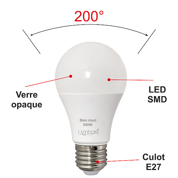 Lot de 10 ampoules LED E27 11,1W 1055Lm 3000K - garantie 5 ans