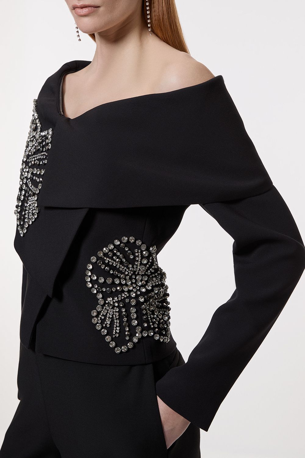 KarenMillen Placed Floral Crystal Embellished Tailored Asymmetric Jacket