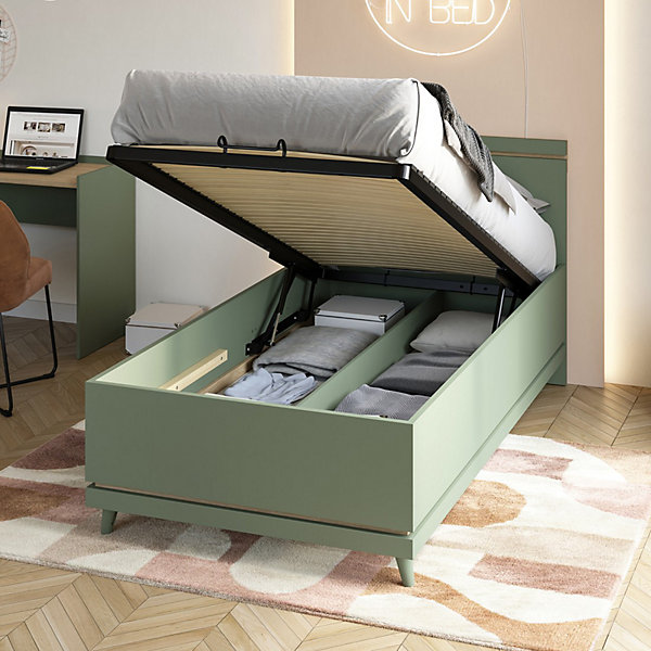 Lit coffre enfant NOKI100x200 cm vert et boisStyle scandinave
