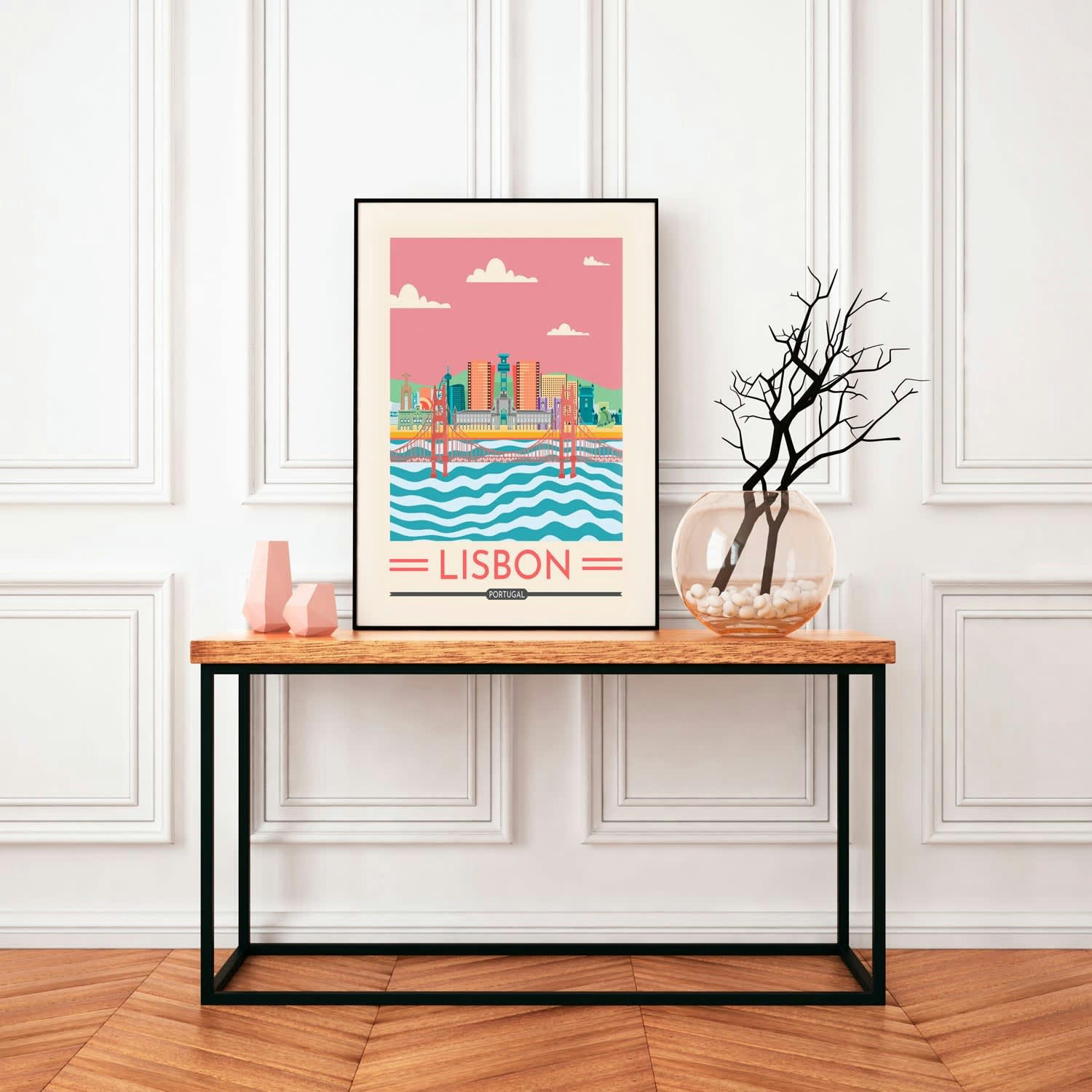 CIUDADES - Affiche avec cadre noir - Lisbonne - 30x40