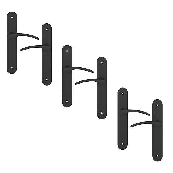 Lot 3 ensembles poignée sur plaque rond GoodHome Beare noir L.110.5mm x l.45mm entraxe 195mm