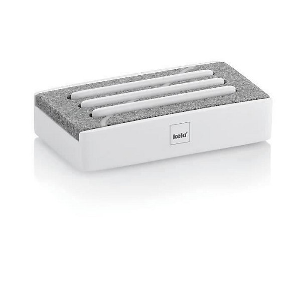 KELA Porte savon cube - Blanc pierre