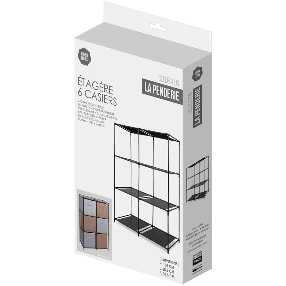 Urban Living Opbergrek - 3-laags - metaal - kunststof - zwart - 68 x 104 cm