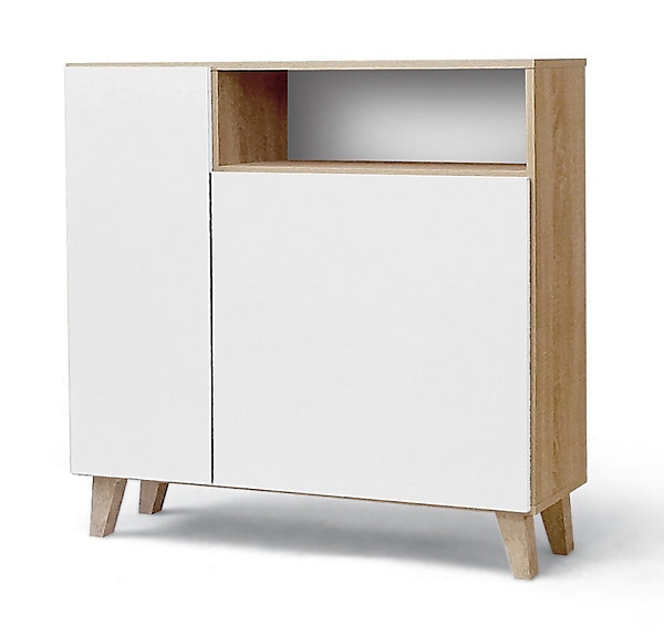 Armoire à chaussures, meuble à chaussures avec 2 portes coloris chêne cambrian, blanc - L. 90 x P. 29 x H. 90 cm