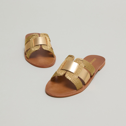 Nu-pieds à larges lanièresen corde or et cuir or | WILOU
