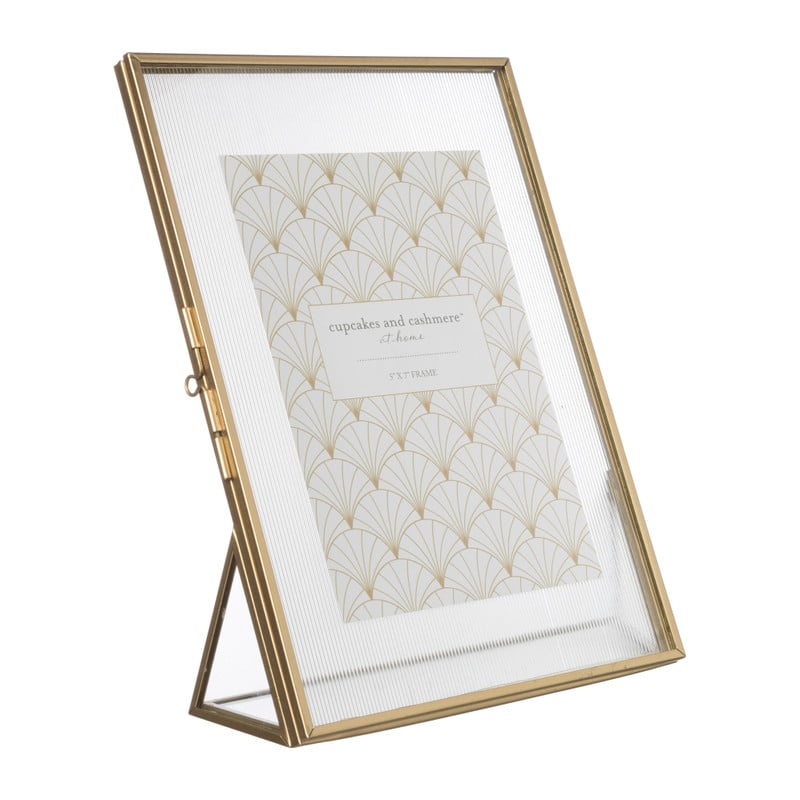 Fotolijst geribbeld glas - 25x18x7 cm - goudkleurig