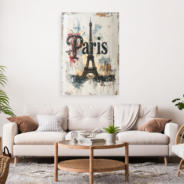 Obraz do salonu biura loftu, Napis Paryż Shabby Chic imitacja farby 20x30