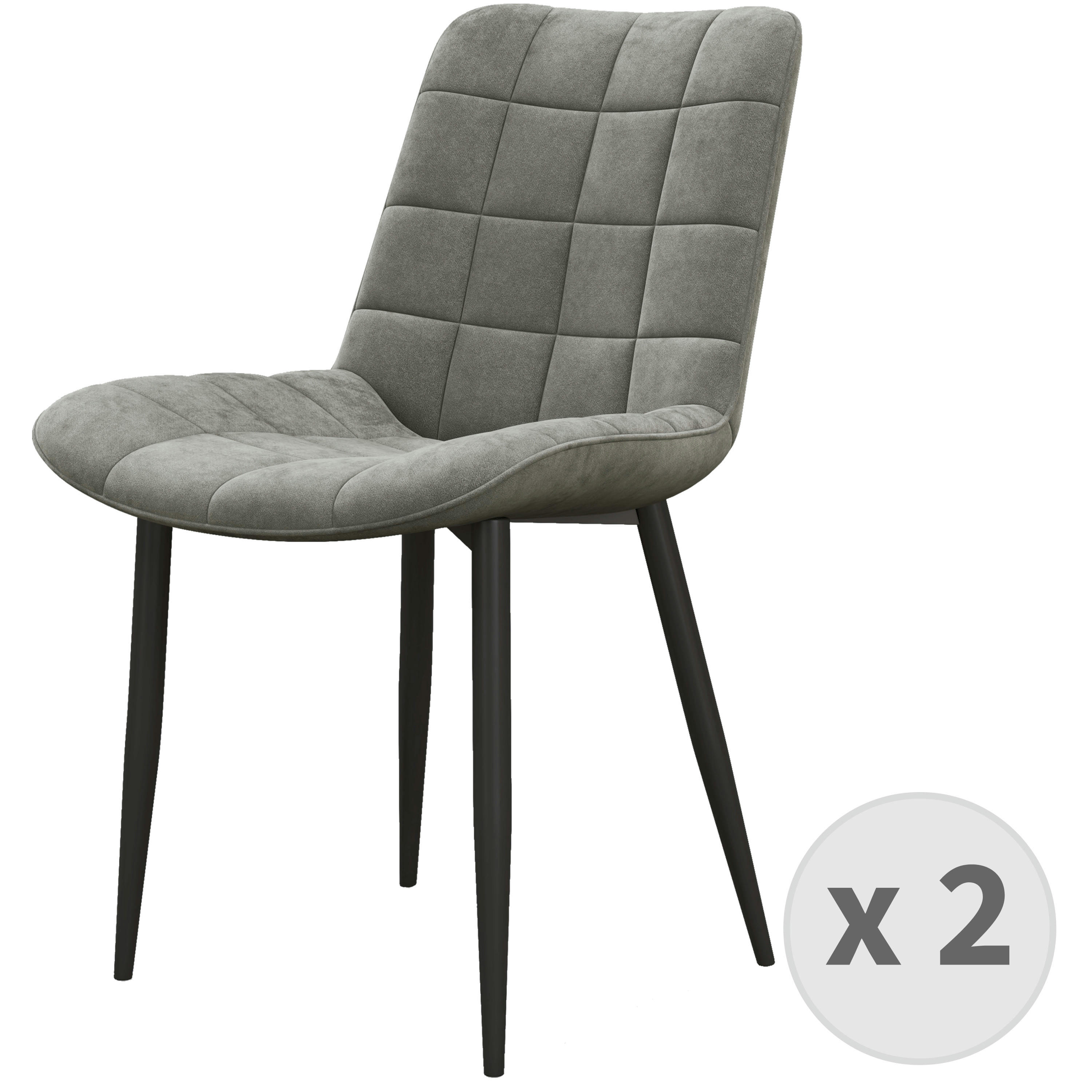 SACHA - Chaise en Velours Gris Carbone et métal noir (x2)