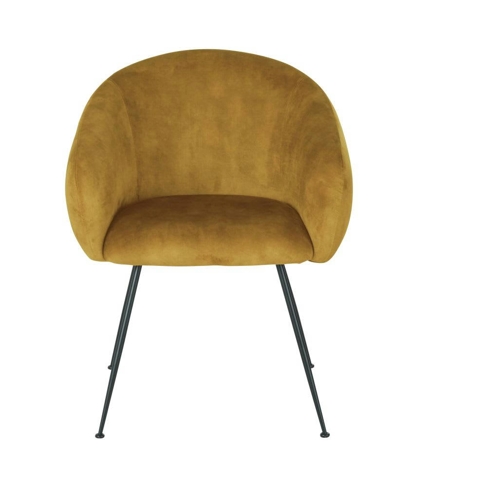 Kyss - Chaise avec accoudoirs en velours ocre