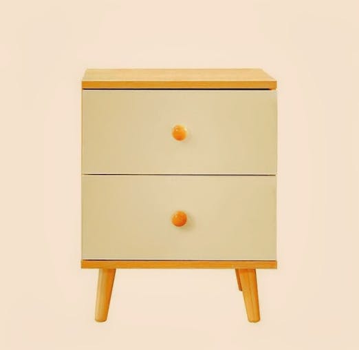 NNECN Wooden Bedside Cabinet with Two Drawers and Sturdy Legs