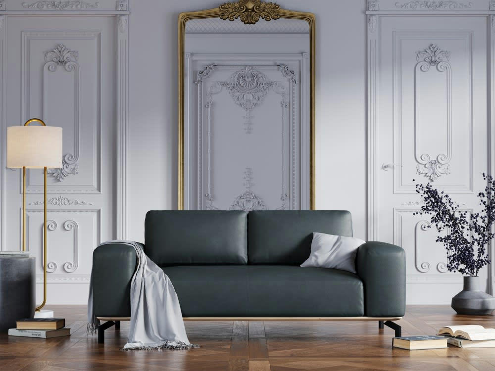 MARC - Canapé 2 places en cuir bleu