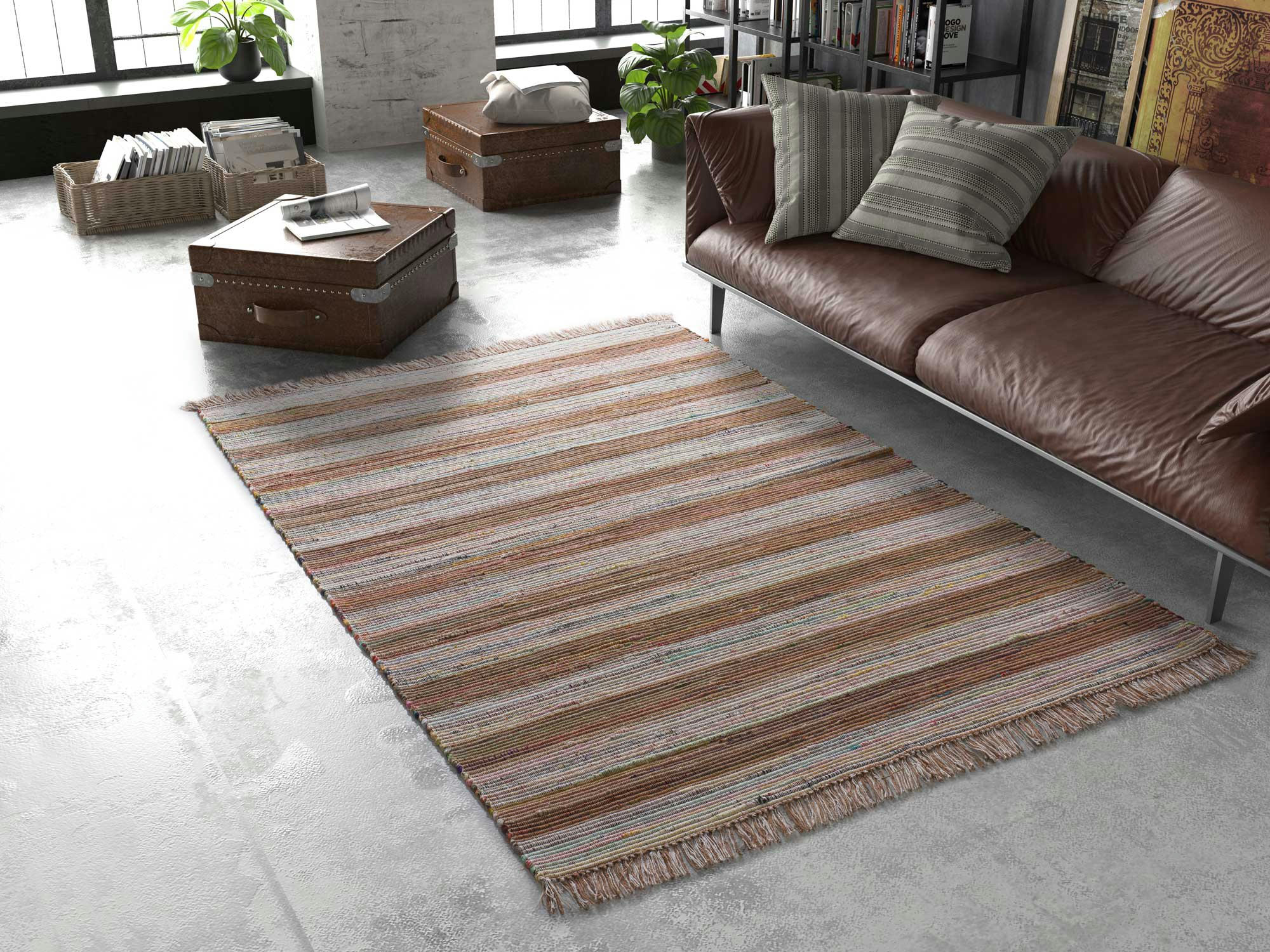 RECRAFT - Tapis recyclé de style ethnique avec franges multicolore, 120X160 cm