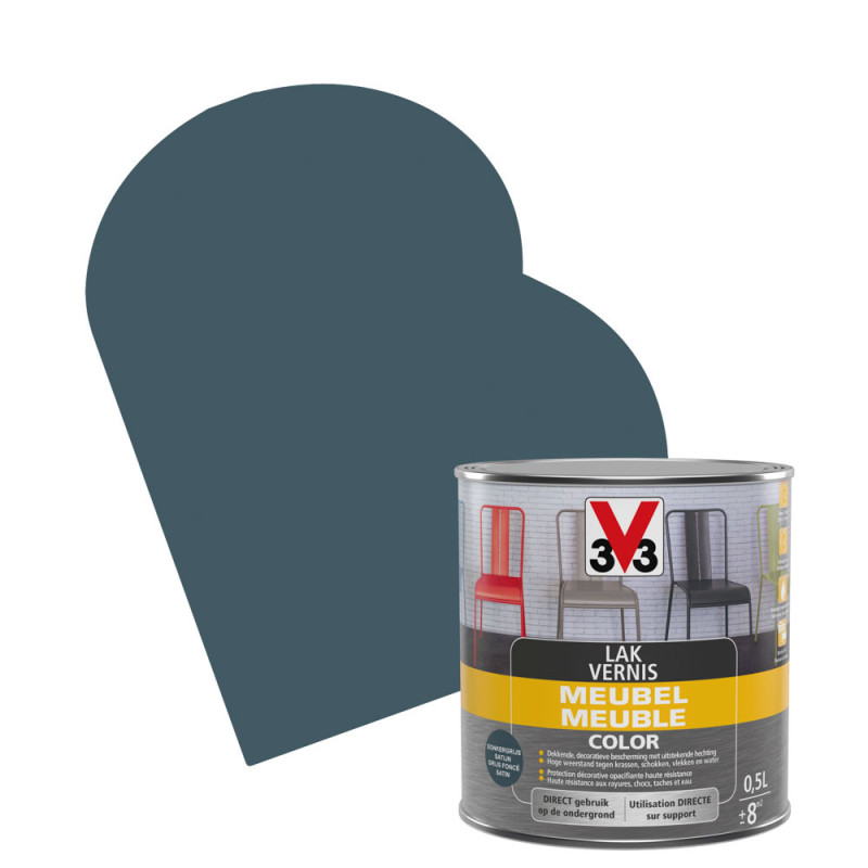 Vernis Meuble Color gris foncé satiné 0,5 L V33