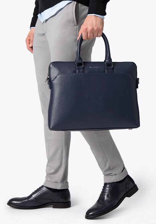 Torba na laptopa 16” z imitacji skóry granatowa