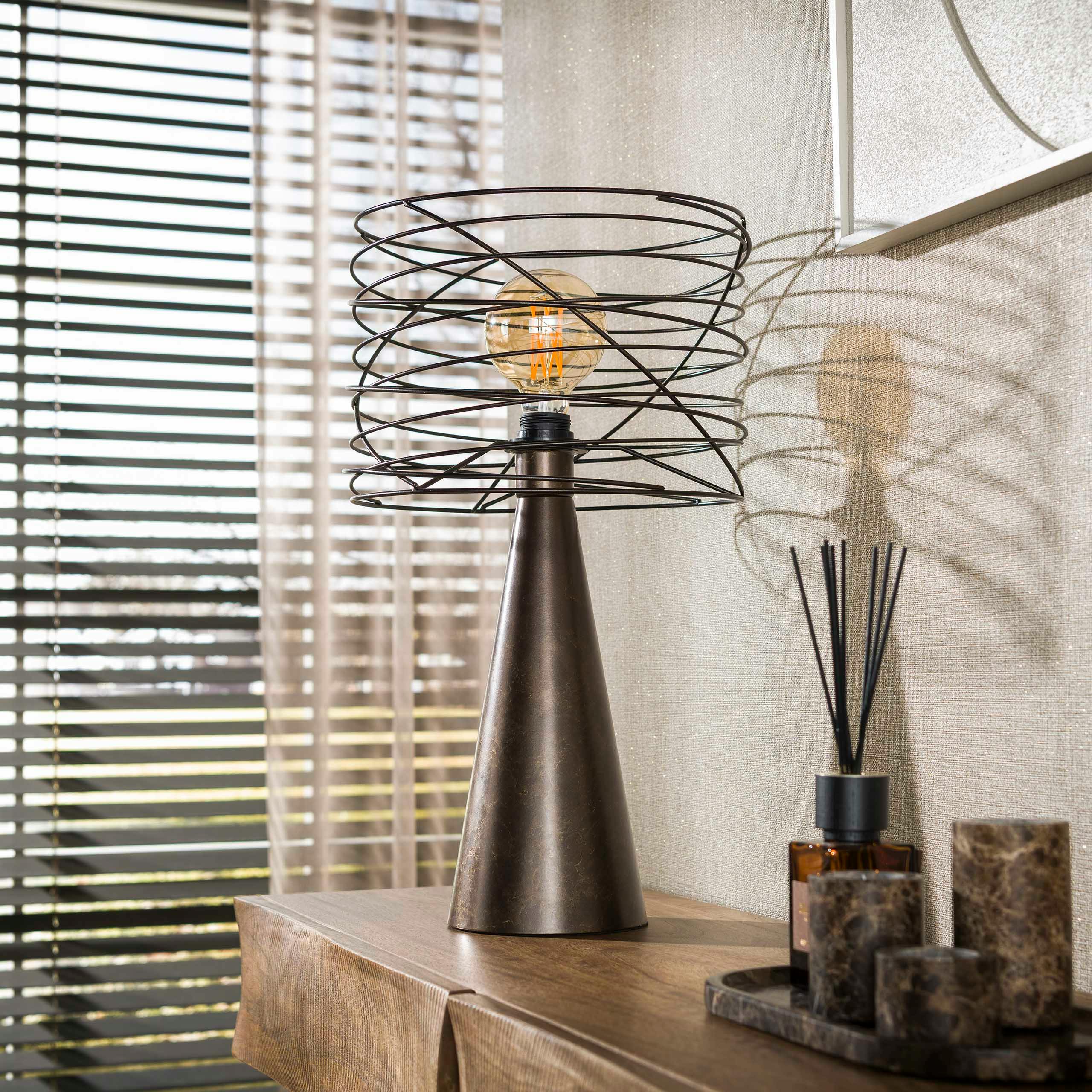 Lampe de salon métal marron pied conique RALF