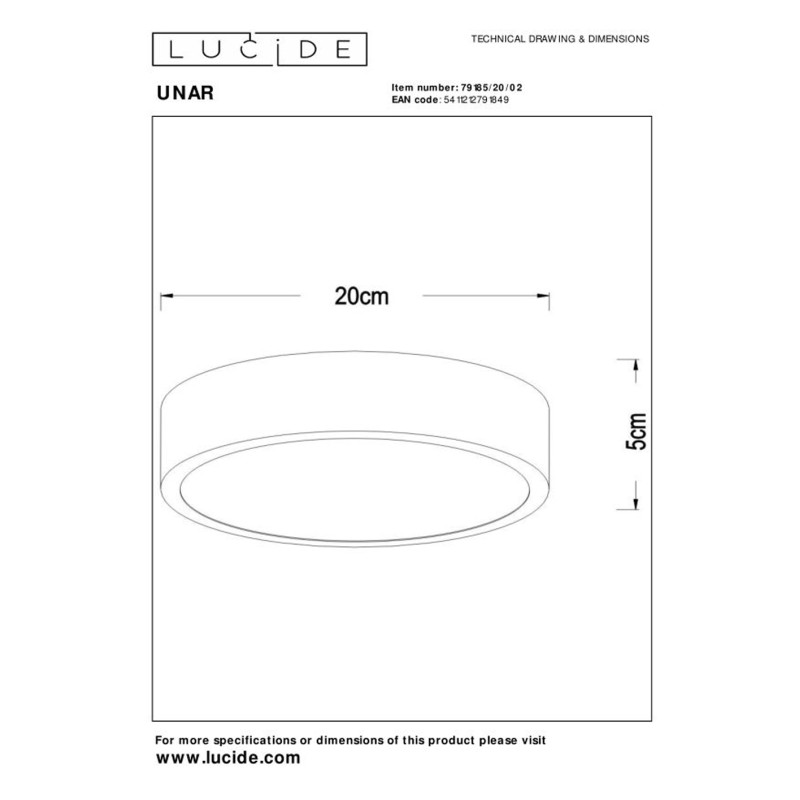 Plafonnier LED Unar or Ø 20 cm 12 W LUCIDE