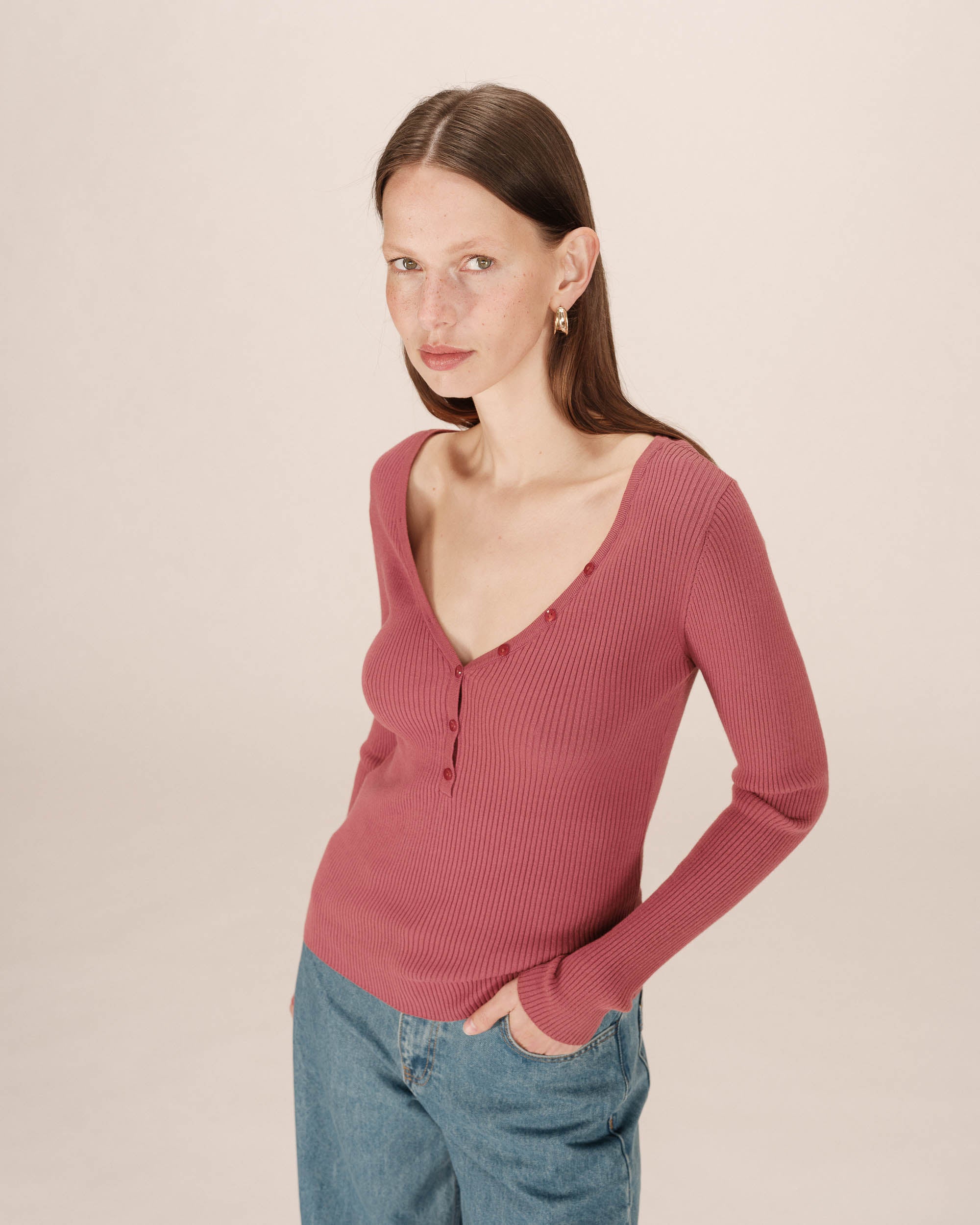 Pull en fine maille terracotta Saturnin