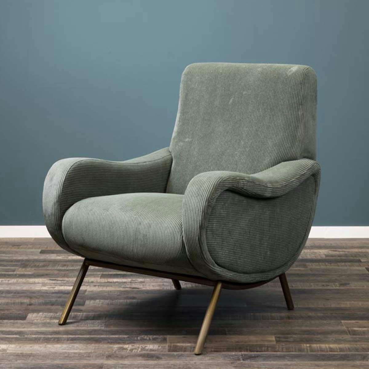 - Fauteuil en velours côtelé vert