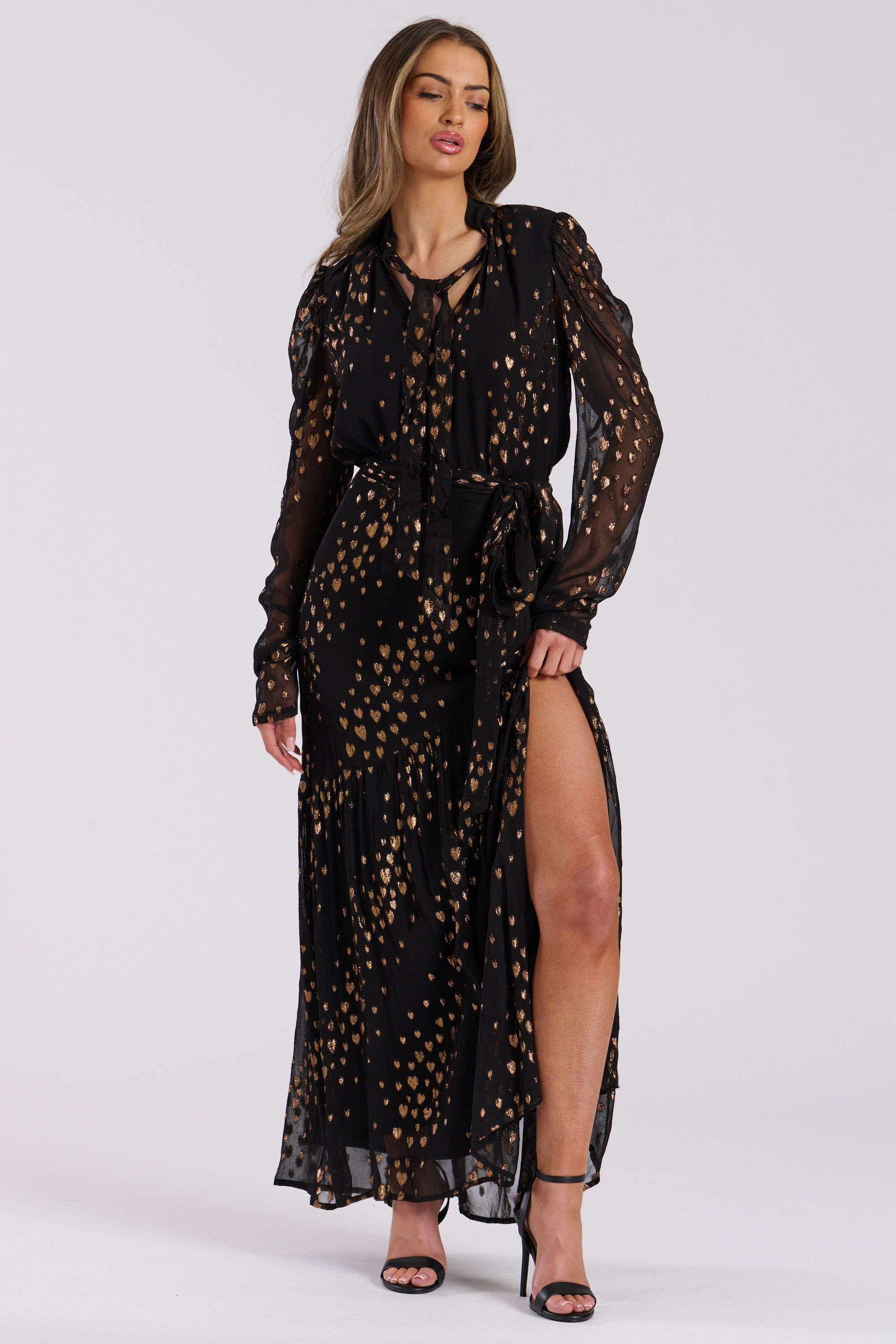 Finding Friday Metallic Jacquard Aline Maxi Skirt With Ruffle Detail