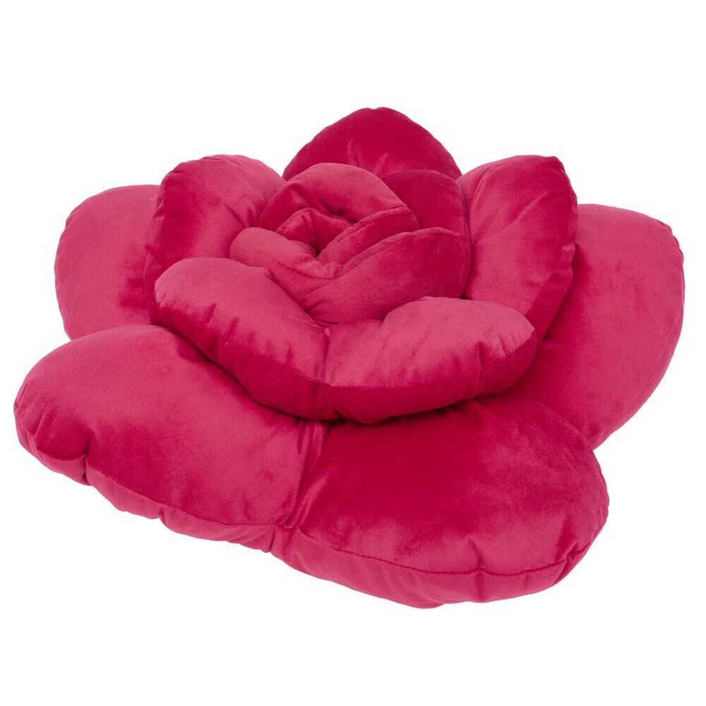 Coussin rond velours forme fleur rouge Ø35cm