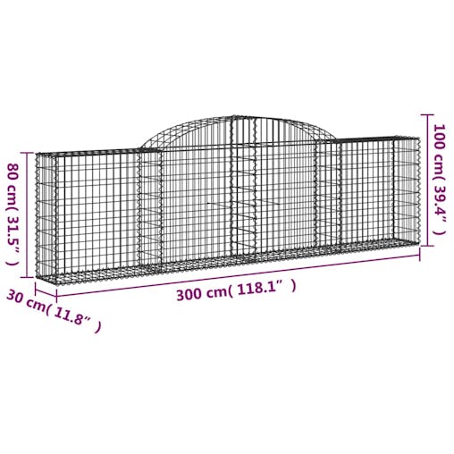 NNEVL Arched Gabion Baskets 2 pcs 300x30x80/100 cm Galvanised Iron