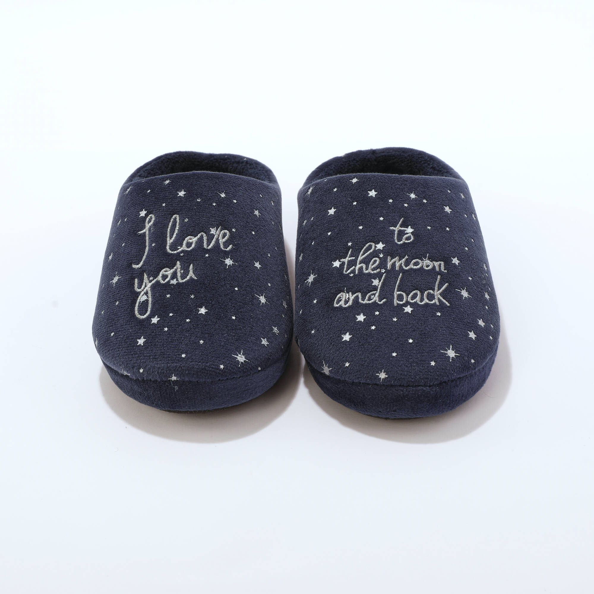 Chaussons mules polaire brodés texte