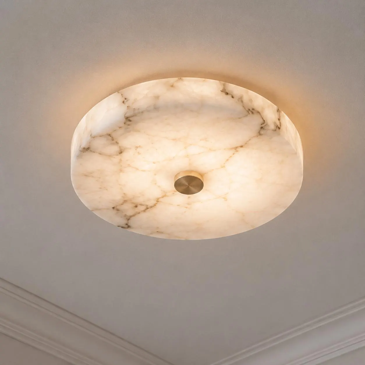 Luxury Alabaster Flush Mount Ceiling Light, Handmade Brass Ceiling Fixture, Modern Stone Flush Mount Lamp, Bedroom Hallway Kitchen Lighting