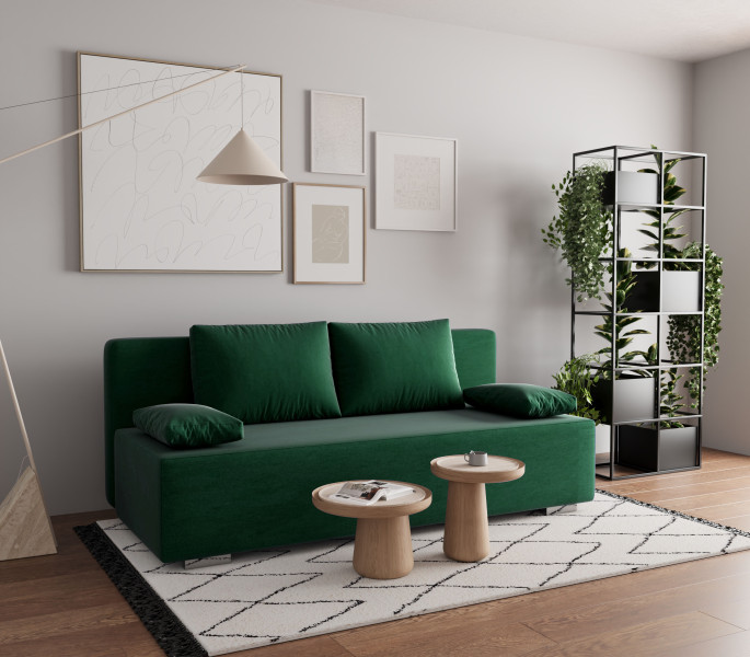 Sofa Kanapa Rozkładana z Funkcją Spania i Pojemnikiem Italia Zielona