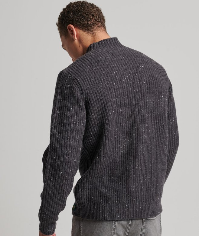 Wool Blend Tweed Mock Neck Jumper