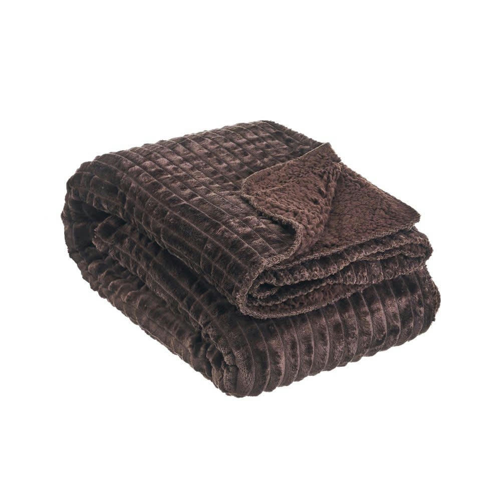 - Plaid flanelle et fausse fourrure sherpa marron 125x150cm