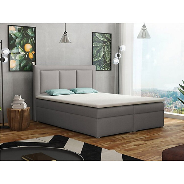 Lit continental Pomona 112, Double, Gris, Tissu, Disponible