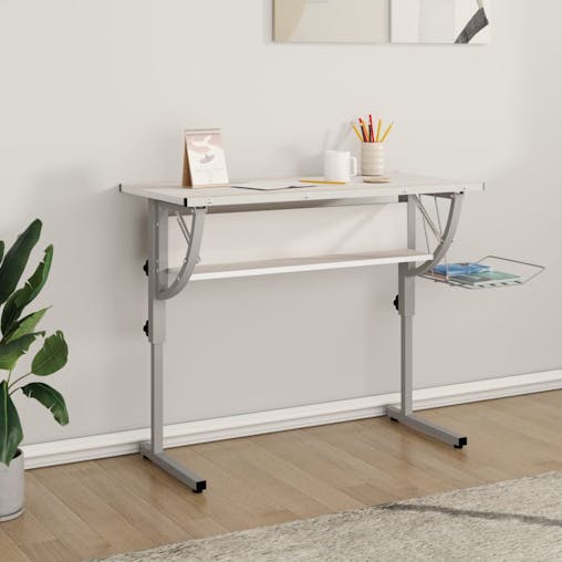 NNEVL Craft Desk White and Grey 110x53x(58-87) cm Engineered Wood and Steel