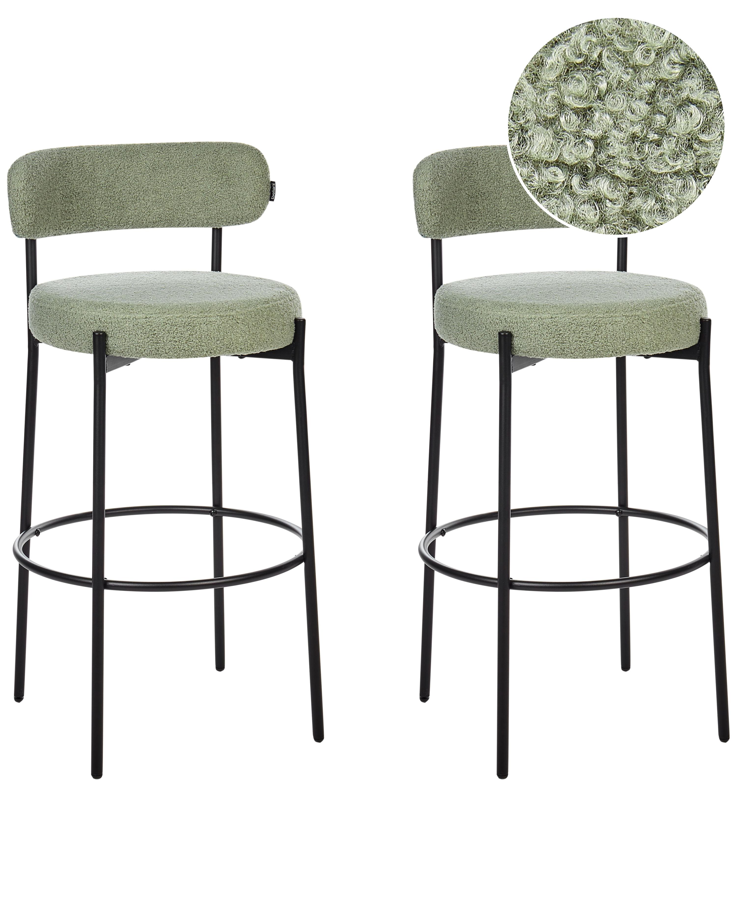Set of 2 Bar Chairs ALLISON Boucle Light Green