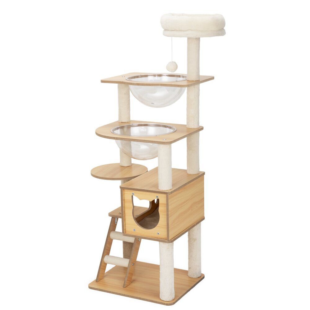 Arbre à chat XL 4 niveaux couchage et griffoir beige H133cm