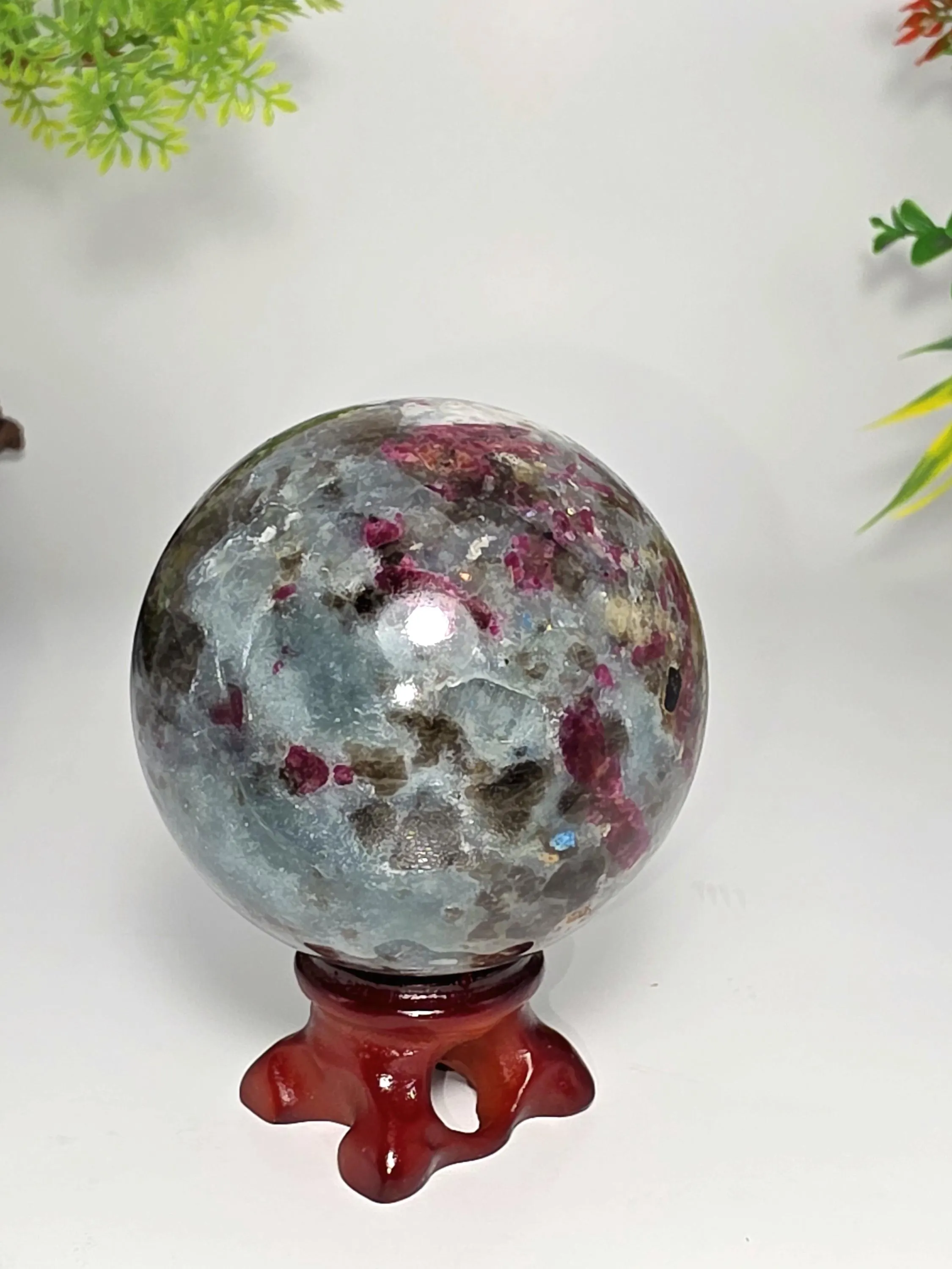 Unique Sphere / Plum Tourmaline in Blue Quartz / 52mm / Chakra / Rocks and Minerals / st48