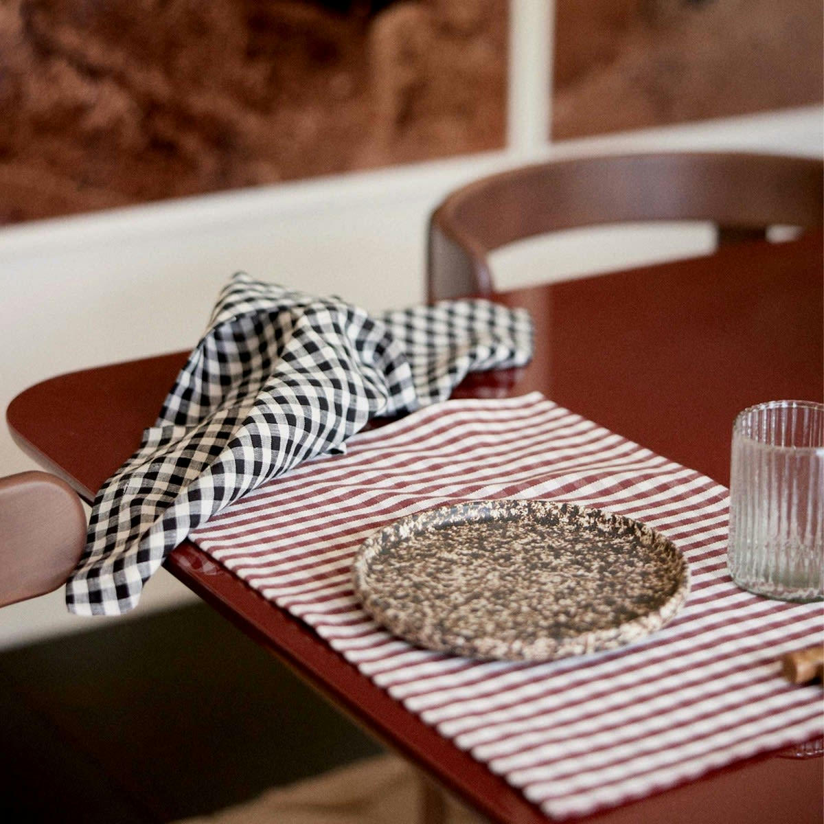 EQUILIBRE - Set de table en coton imprimé vichy rouge 35x50