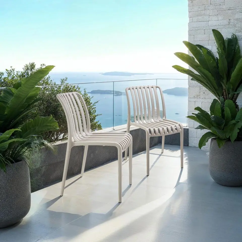 tectake Tuinstoelen Alcudia, weerbestendig, stapelbaar, Taupe