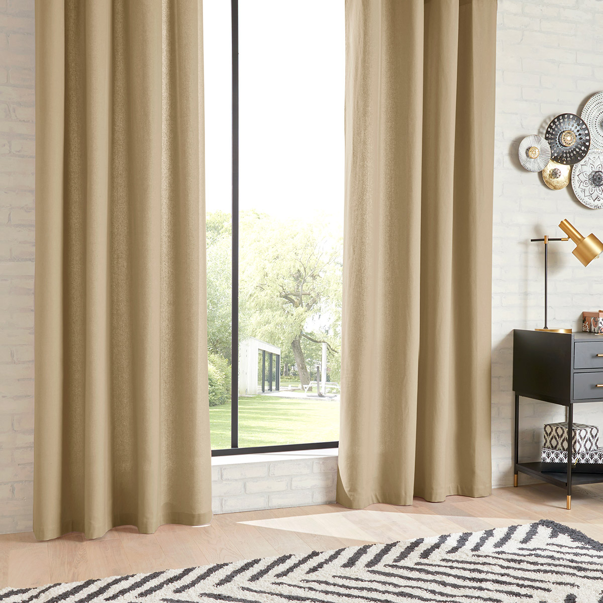 Curtain "Anjali" Cotton & metal, beige, 135x240 cm