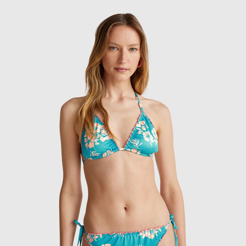 Padded triangle bikini top with flower print