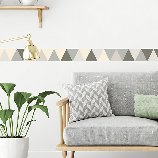 Frise adhésive grise abstraite 10x300 cm - Déco murale triangle symétrique grise, 10x300 cm