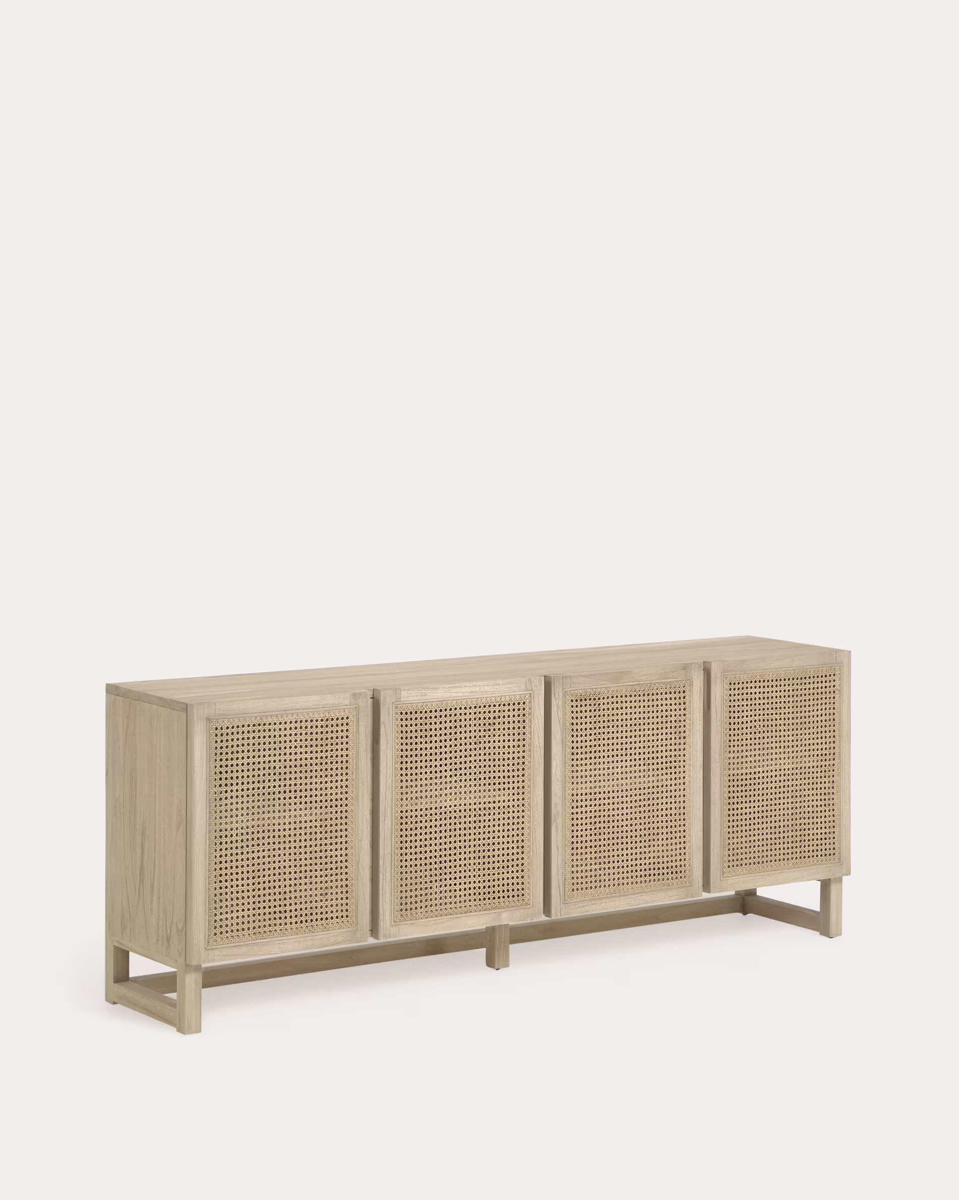 Aparador Rexit 4 puertas de madera maciza y chapa mindi con ratán 180 x 78 cm