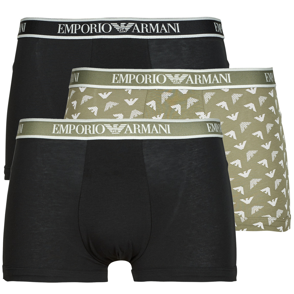 Emporio Armani - CORE LOGO BAND PACK X3 - Black / Kaki