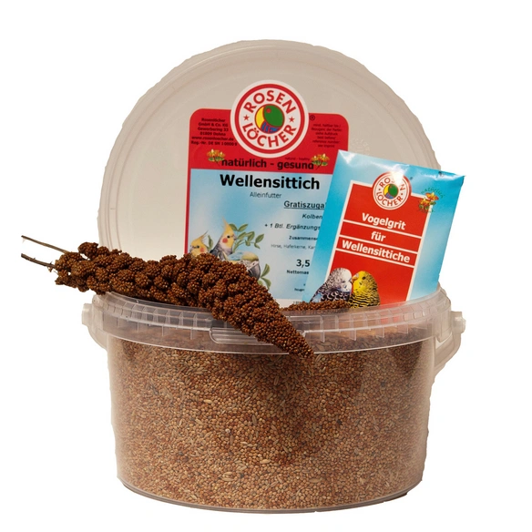Vogelfutter, Wellensittichfutter, 2,5kg/3,5L m. 2xKolbenhirse